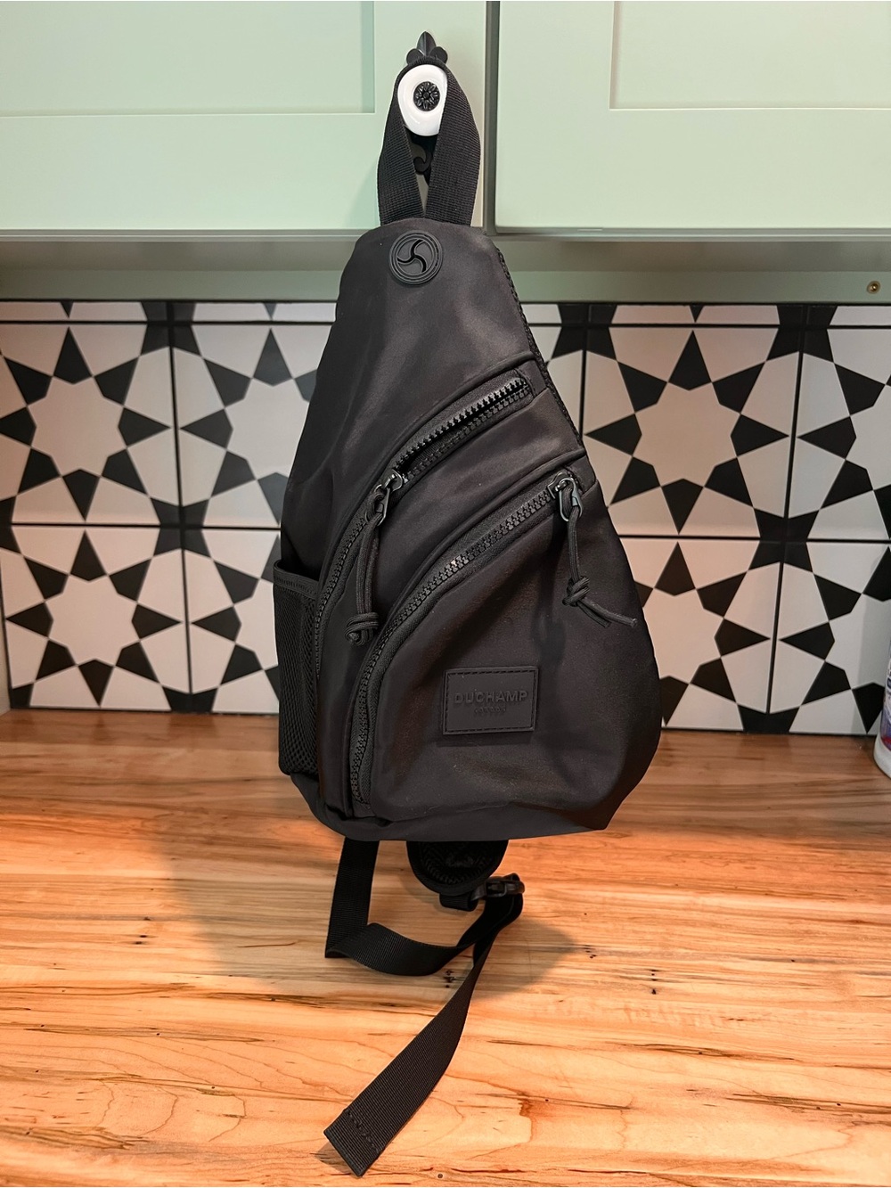 Duchamp London Black Sling Bag Crossbody Backpack Travel Nylon Unisex Multi Pock